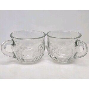 Vtg Jeannette Glass Punch Cups,‎ Clear w/Fruit Pattern, Set of 2
